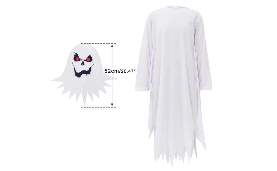 Halloween Boys Girls White Ghost Scary Cosplay Costume for Kid Child Stage Performance Carnival Party Dress Up Suit