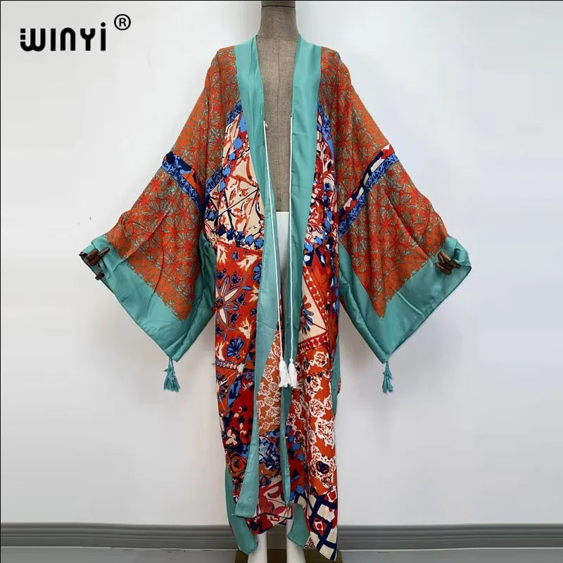 WINYI print summer maxi dress Muslim Abaya Lady beach cover up muslim woman dresses Beachwear fashion Kaftan abaya dubai luxury