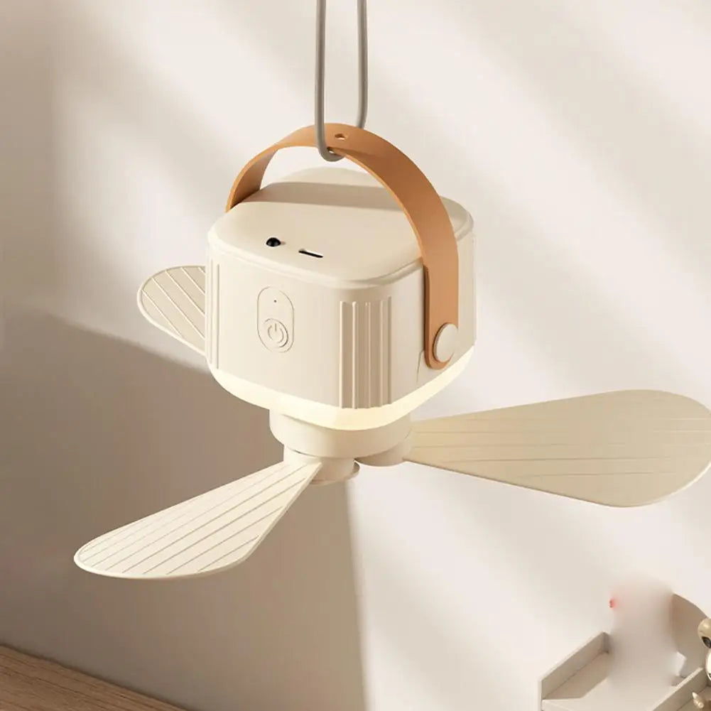 Portable Ceiling Fans Outdoor Camping Fan Tent Ventilator Cooler Rechargeable Electric Fan Remote Control LED Lighting