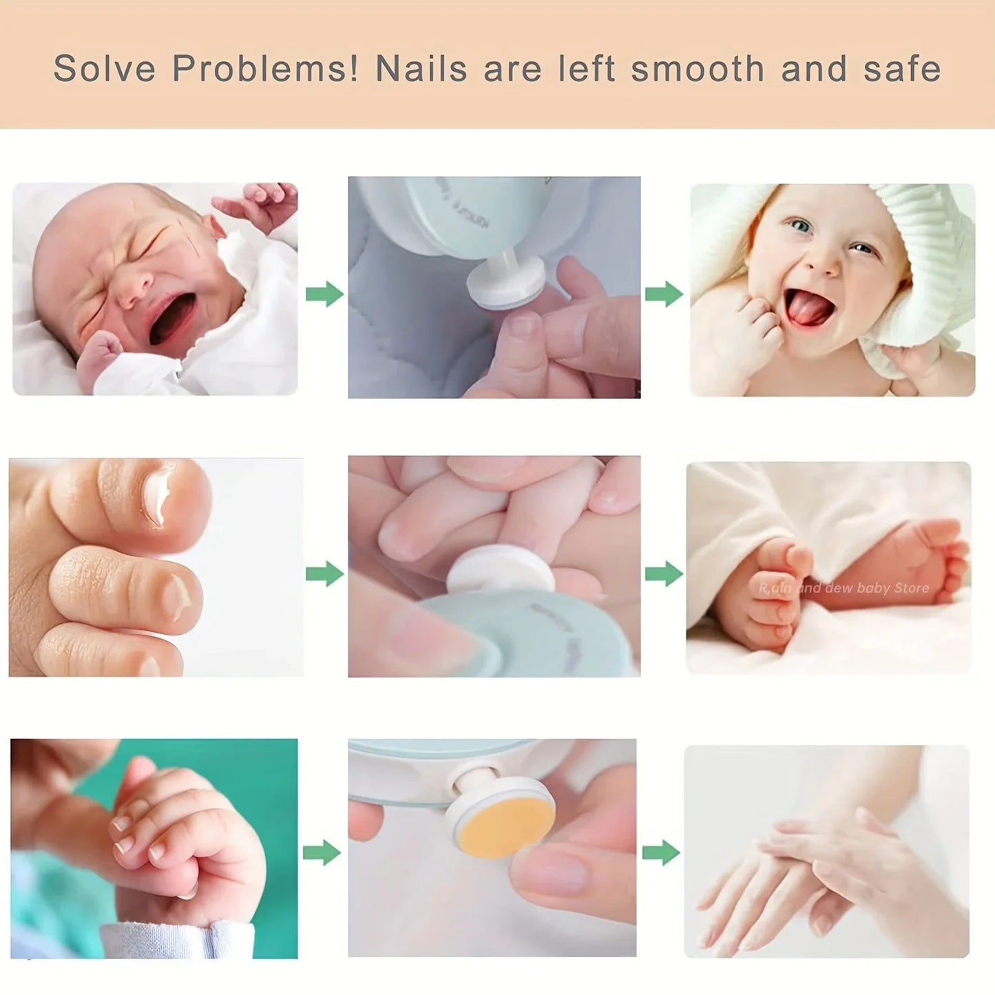 Baby Electric Nail Trimmer 6 Replaceable Heads Gentle Newborn Care Safe Quiet Nail File for Infant Toddler Soft Grinding