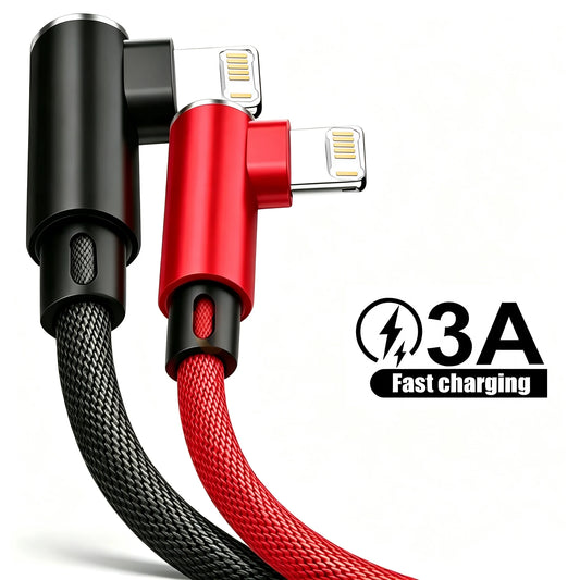 90 Degree USB Cable For iPhone 14 13 12 11 Pro Max X XR 6s 7 8 Plus Mobile Phone Fast Charging Cord Data Charger Wire