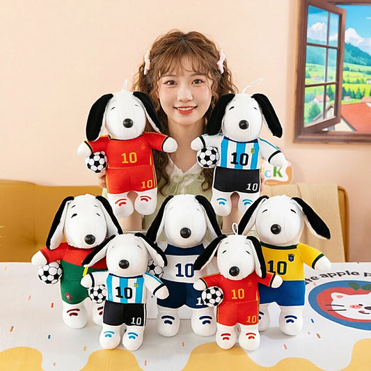 New Peanuts Snoopy Soccer cute Plush Toy Pendant Key Chain Team Jersey Stuffed Doll with Football for Kids Fans Birthday Gift