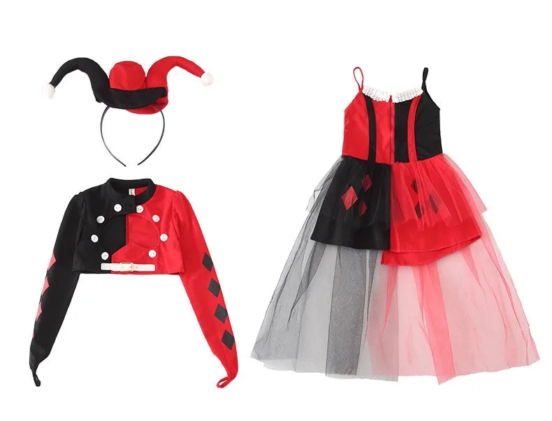 Halloween Cosplay Costumes Horror Clown Dresses Pants Headwear Clothes Sets Carnival Theme Party Role Playing Outfits for Girls