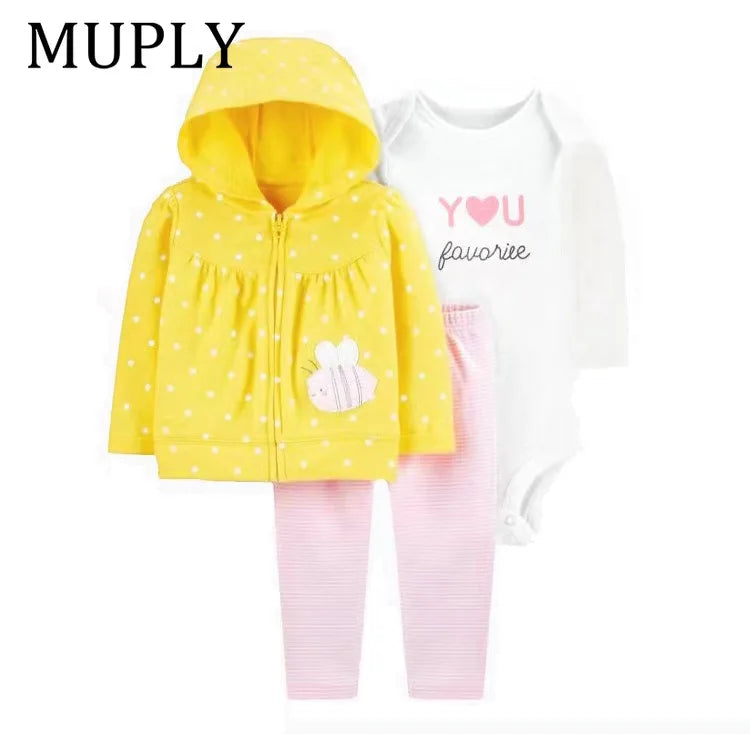 3-piece Suit Summer Baby Clothes Sets Baby Short Sleeve Shorts Cover Clothes Cute Girls Bebe Children Cotton 100% Clothing 6-24M