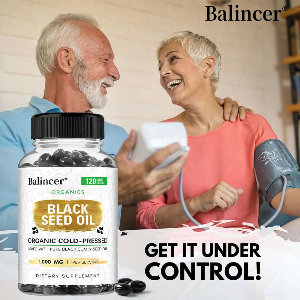 Organic Black Cumin Seed Oil 1000mg Capsules, Cold-Pressed, Immune & Hair Skin Support, Nutritive Antioxidants Non-GMO Vegan