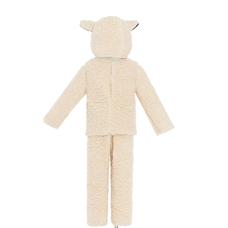 Kids Sheep Costume Fuzzy Long Sleeve Sweatshirt + Pants + Hat + Gloves + Socks 5Pcs Halloween Christmas Outfit