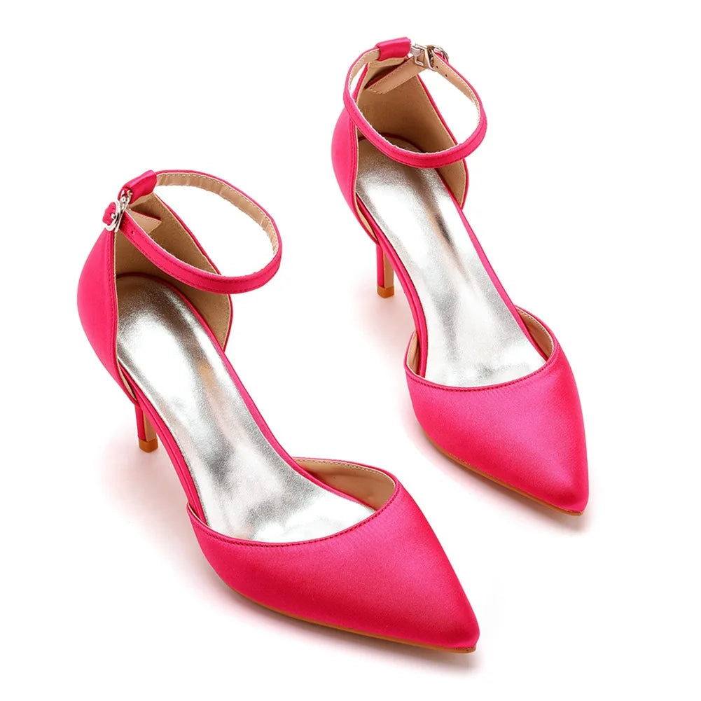 Sexy Ankle Strap Sandals Women Party Mature Silk 7CM Cover Heel Buckle Strap Formal Dress Dress Women's Shoes Dark Green