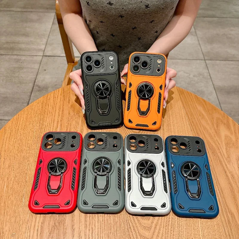 Luxury Armored 360° Rotating Metal Ring Protective Case For iPhone 11 12 13 14 15 16 17 Pro Max Invisable Bracket Phone Cover