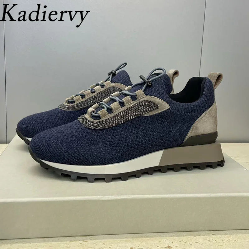 Casual Sneakers Women Round Toe Patchwork Outdoors Running Shoes Cosy Walking Shoes String Bead Lace Up Flat Sports Shoes Woman