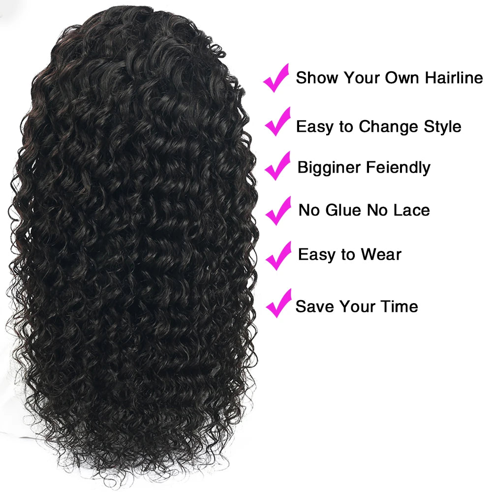 Headband Wig Human Hair Deep Wave Wigs for Black Women Glueless None Lace Front Curly Wig Brazilian Virgin Hair Wear and Go Wigs