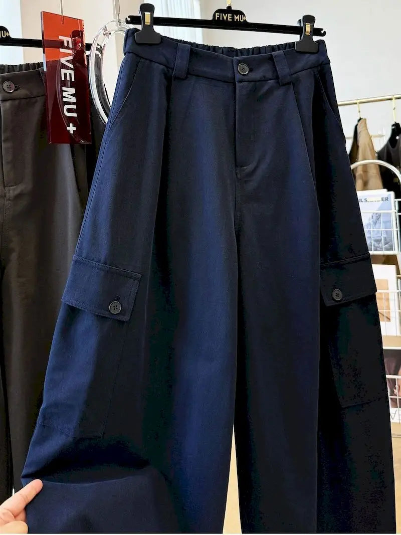 Cargo Pants Women Large Size Sporty Workwear Korean Style Casual Elastic Waisted Trousers Streetwear Clothing Wide Leg Pants