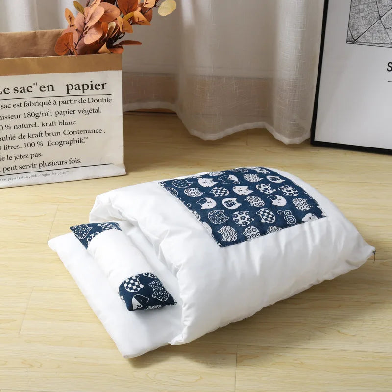 Winter Warm Cat Sleeping Bag Removable Cat Beds Deep Sleep Pet Dog Bed House Cats Nest Cushion with Pillow Cat Supplies