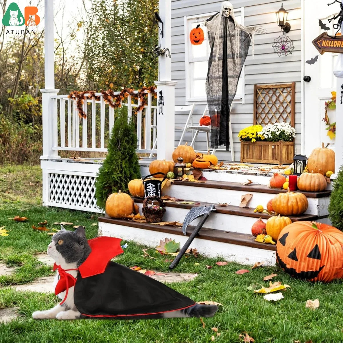 ATUBAN Cat Vampire Cloak Funny Dog Halloween Costumes Dog Mantle Apparel Pet Clothing Vampire Cape for Cat Puppy Small Dog