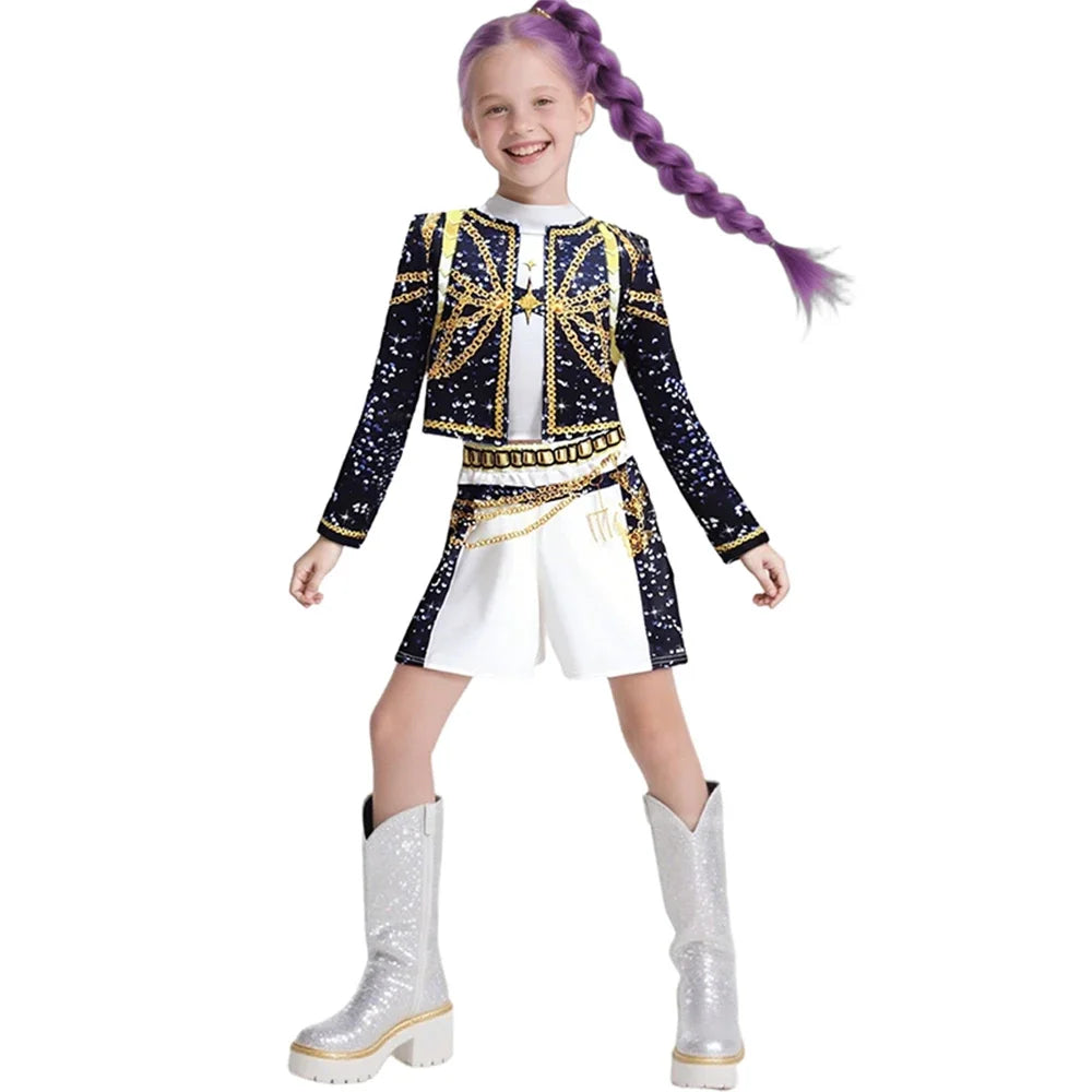 Halloween Costume Rumi Cosplay Kpop Warrior Costume Wig Disguise Rummy Girl Birthday Party Gift Carnival Performance Clothes Set