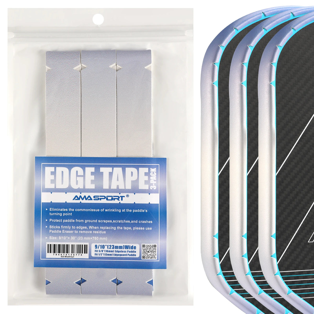 AMASPORT Pickleball Paddle Protection Tape 20mm/23mm/26mm  for 13mm/16mm/19mm Paddle-Navy Blue-Pickleball Edge Euard Tape