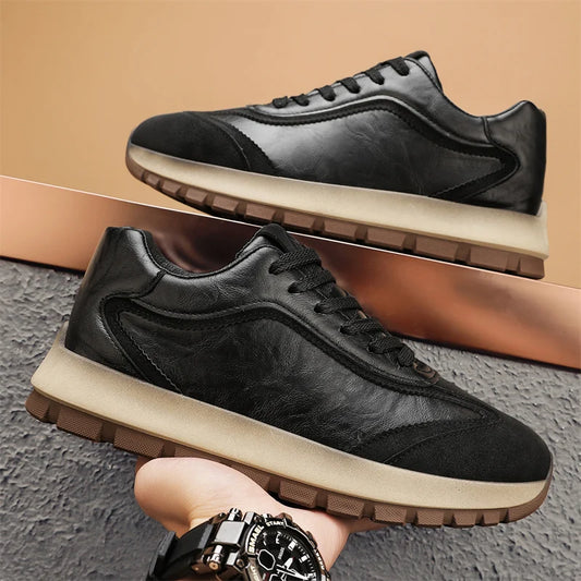 Classic Leather Casual Sneakers for Men Comfortable Sport Shoes High Quality Platform Shoes Lace Up Anti Slip Men Athletic Shoes
