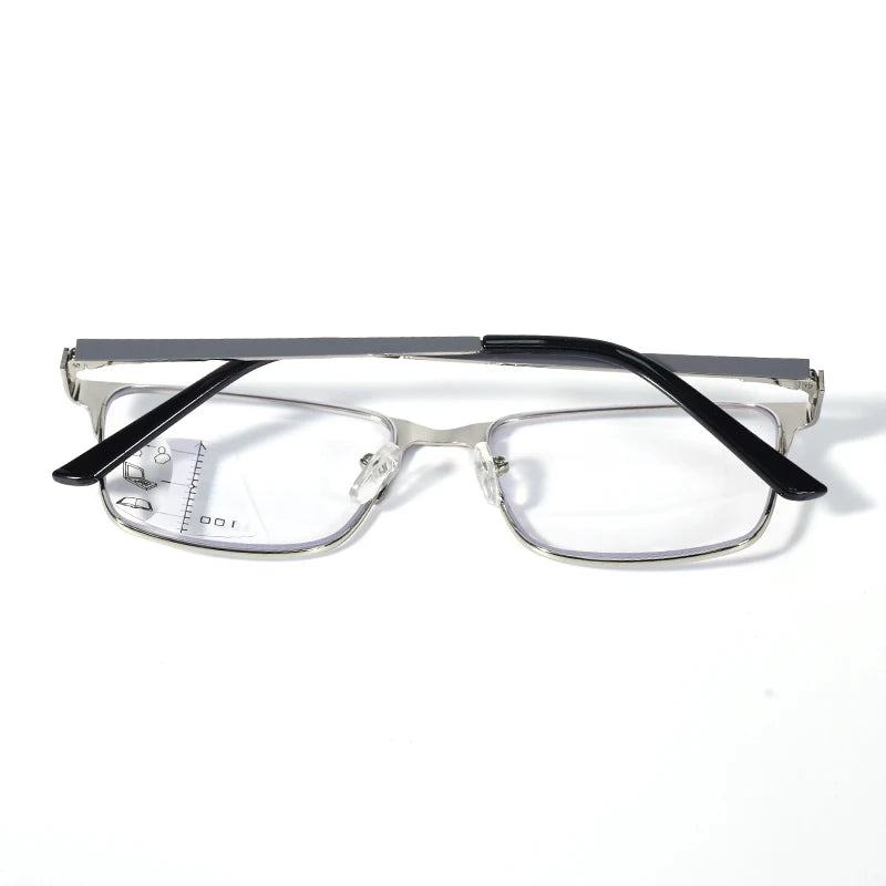 Double Color High Quality Multifocal Reading Glasses Men Women Stainless Steel Frame, Progressive Lens For Blue Light Blocking+1