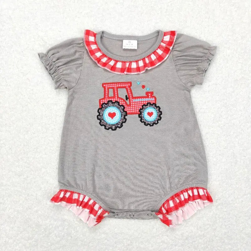 4.14y NEW stock baby girls summer romper wholesale boutique embroidery pattern floral flowers purple flying sleeves onesie