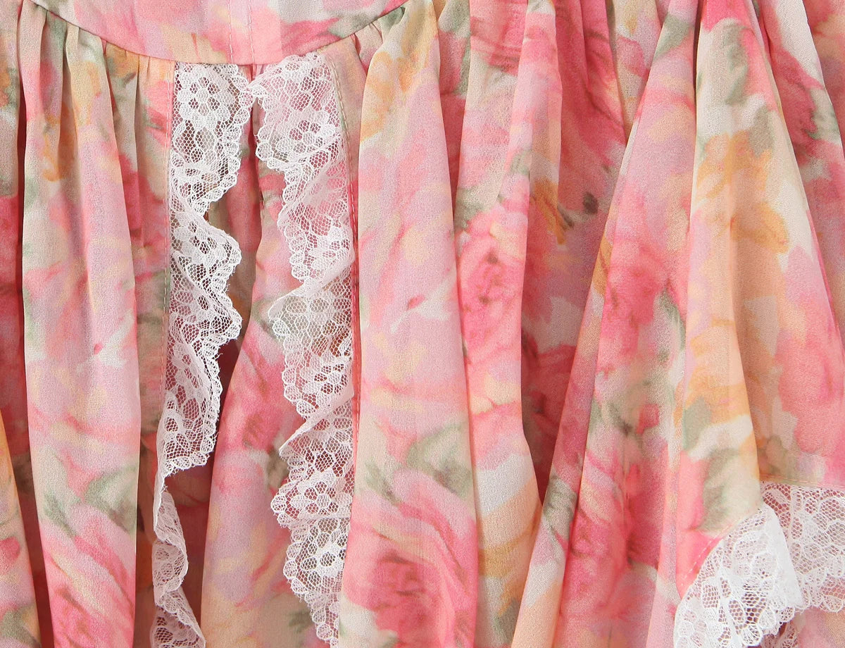 YENKYE Sexy Sling Floral Print Boho Beach Dress Women New 226  Lace Trim  Irregular Hem Holiday Summer Dresses Short Robe