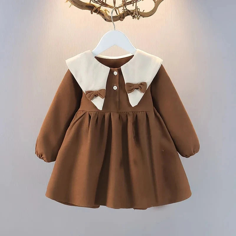 Spring and Autumn Girls' Baby Dress New Children's Fashionable Doll Neck Long Sleeve Dress Red Girls' Princess Dress