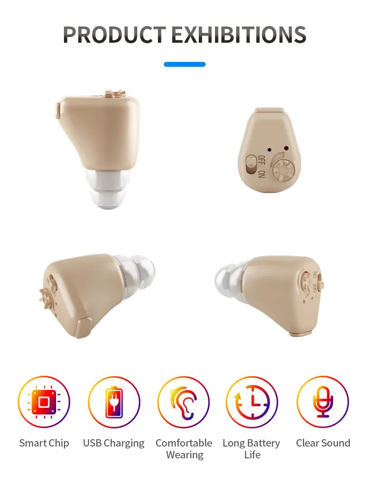 USB Charging Mini Ear Canal Hearing Aids - Lightweight, Adjustable Volume, Clear Sound Quality, Portable Comfortable