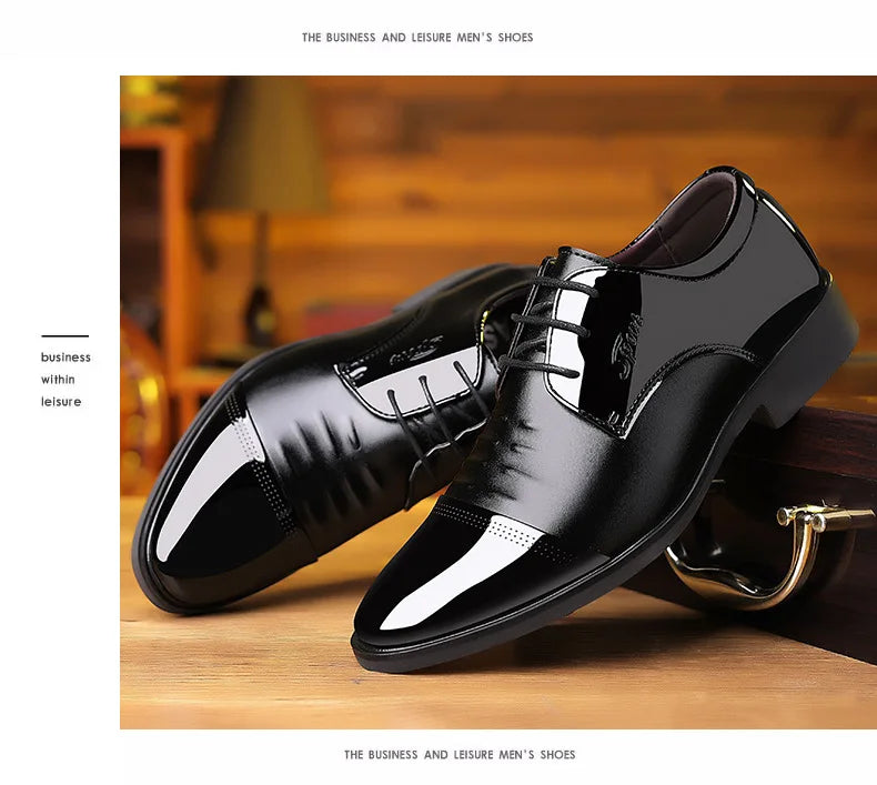 Glossy Leather Men's Shoes Casual Wedding High-Heeled Pointed-Toe Business Style British Leisure Men's Footwear