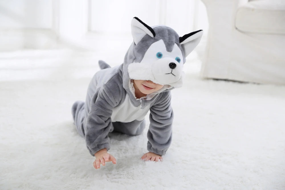 Umorden Animal Dog Husky Romper Costume Kigurumi Jumpsuit Onesies for Baby Boys Infant Toddler Flannel Halloween Fancy Dress