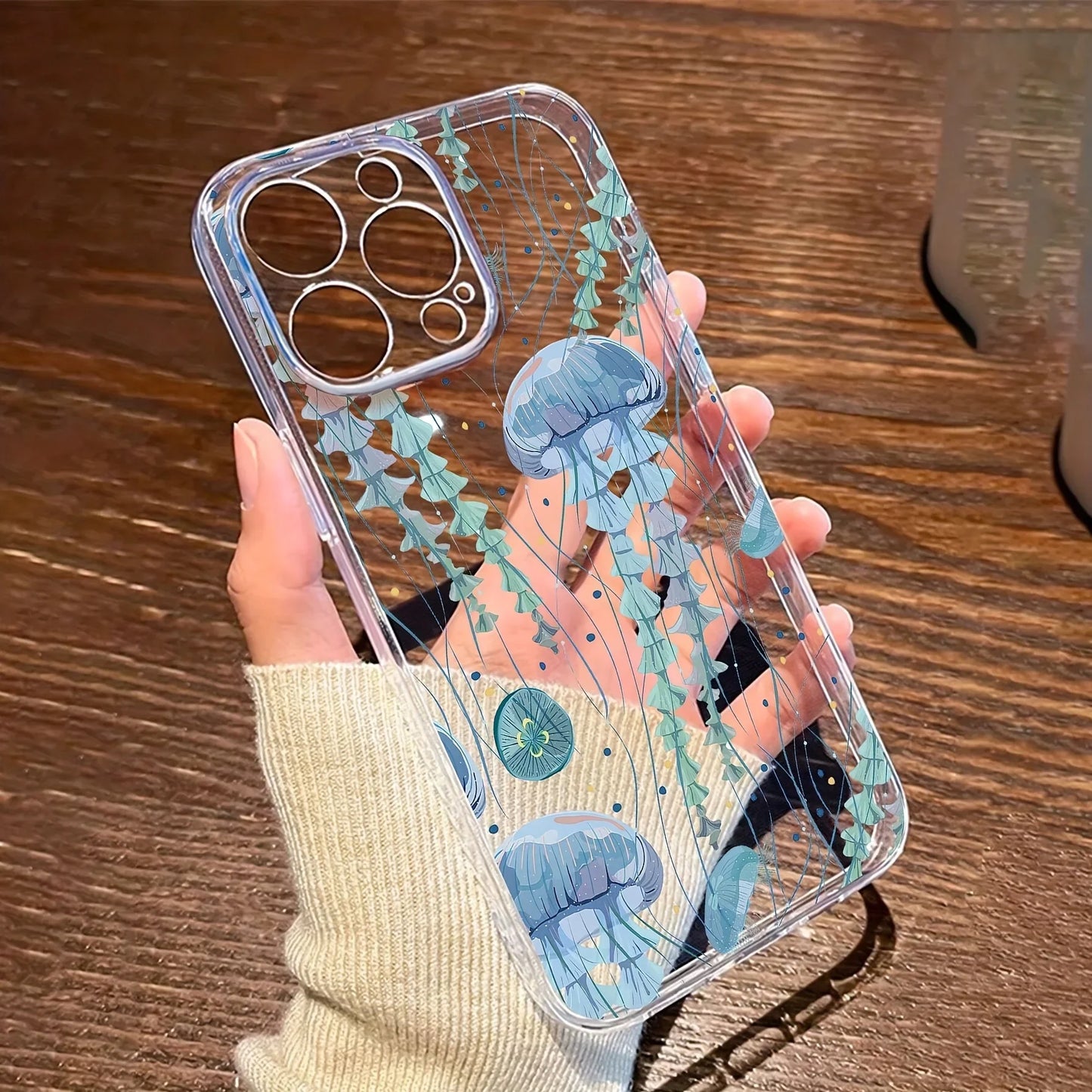 INS Jellyfish Pattern Phone Case For iPhone 16 15 14 13 12 11 Mini Pro Max X XR XSMax 7 8 Plus Transparent Soft TPU Back Cover