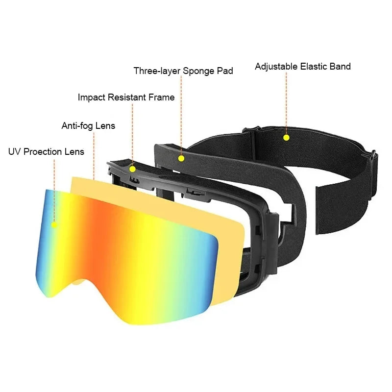 Double Layer UV400 Ski Goggles Anti-Fog Anti-UV UV400 REVO TPU Glasses Eyewear for Adult Skiing Outdoor Sports Snowboard Winter