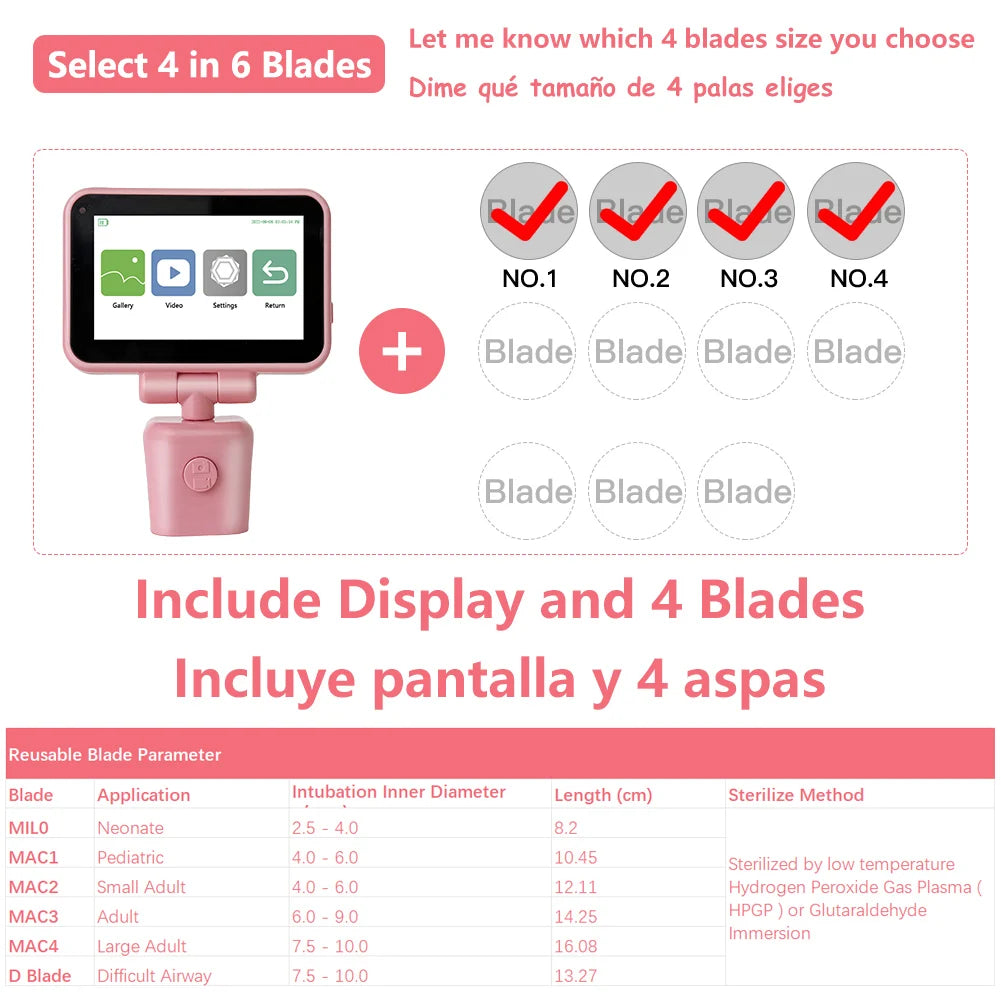 3.5" Touch Screen Video Laryngoscope for Anesthesia, 6 Blades Optional & Customizable Combination