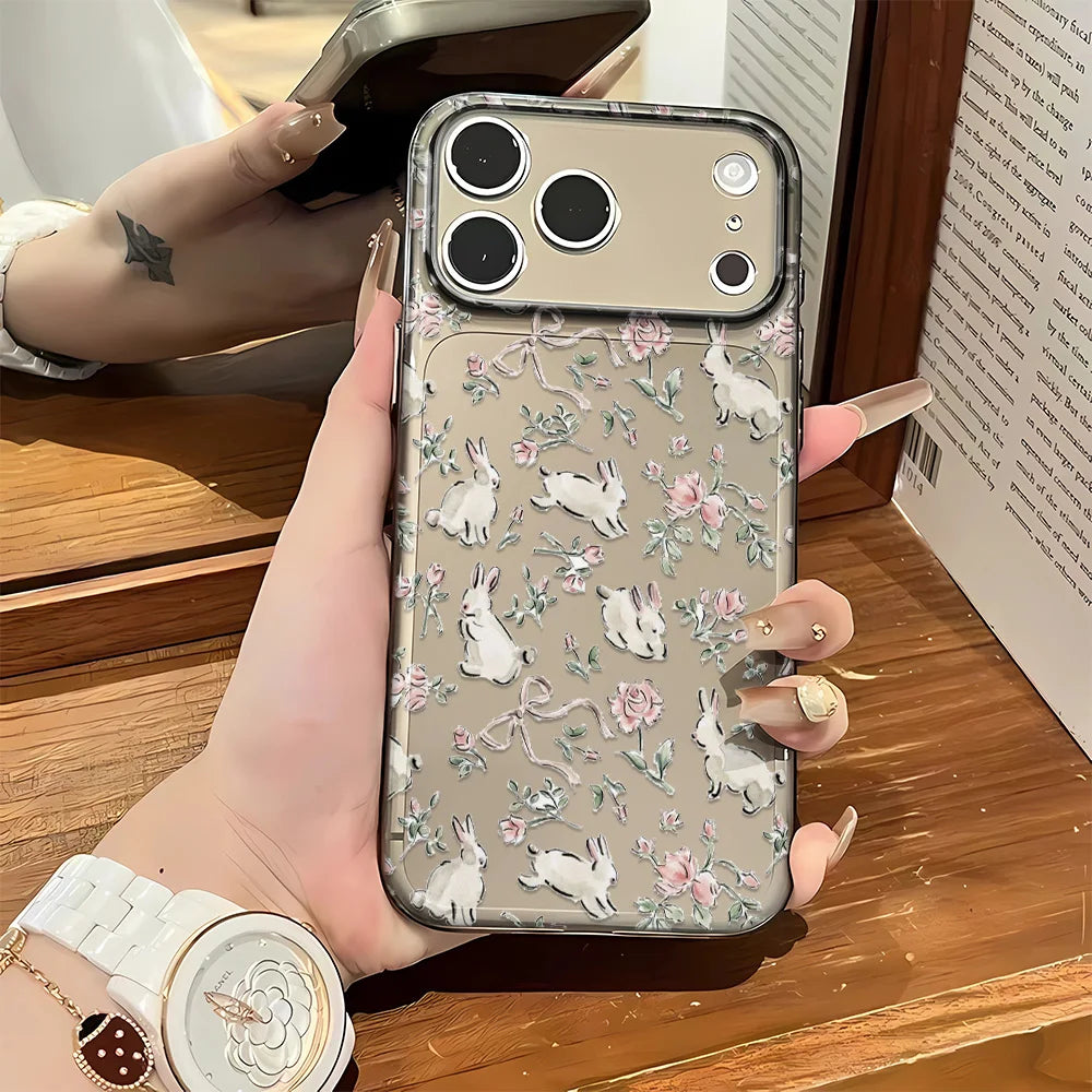 Cute Bunny Pink Floral Lichee Pattern Phone Case For IPhone 17 Air 16 15 Plus 14 Pro Max 11 12 13 Cute Shockproof Bumper Cover