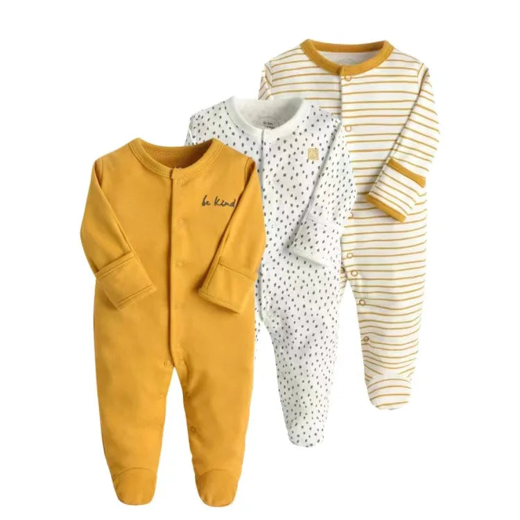 3pcs/Lot Cotton Soft Baby Romper Jumpsuit for Boys Girls with Zipper Footed Long Sleeve Pajama Sleepsuit Outfit Infant Clothes