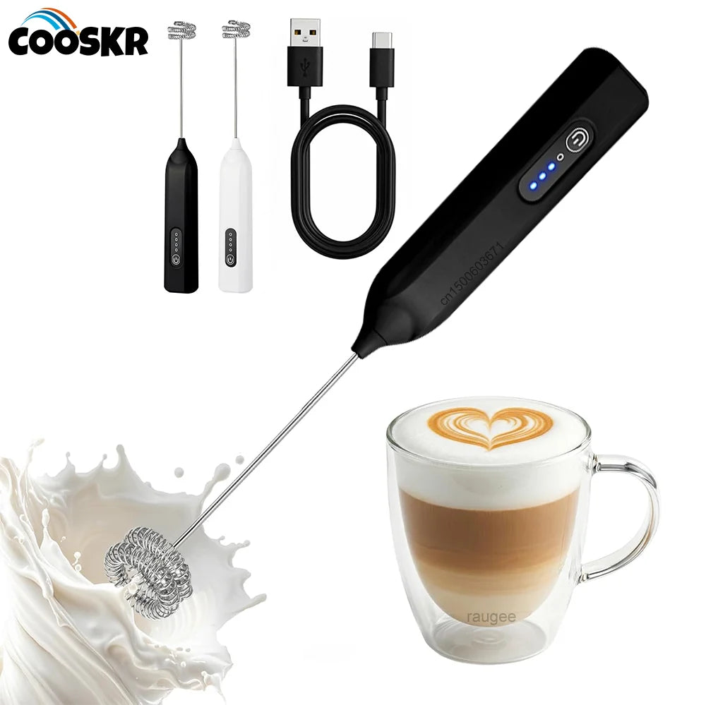 Electric Milk Frother Egg Beater Mini Portable Coffee Whisk Mixer USB Rechargeable Milk Foamer Maker Wireless Handheld Stirrer