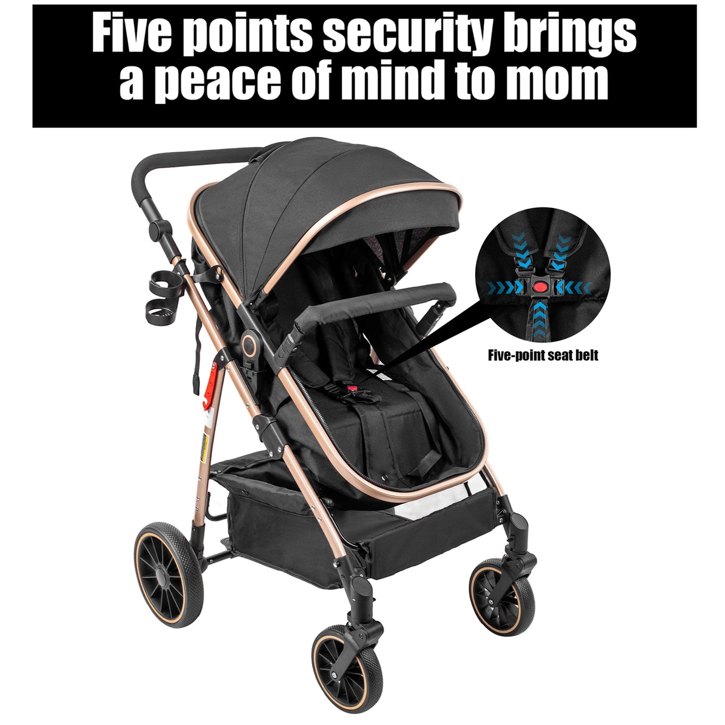3-in-1 Baby Stroller with Bassinet & Car Seat Mode, 5-Point Harness, One-Hand Fold & Lightweight Design for Compact Storage