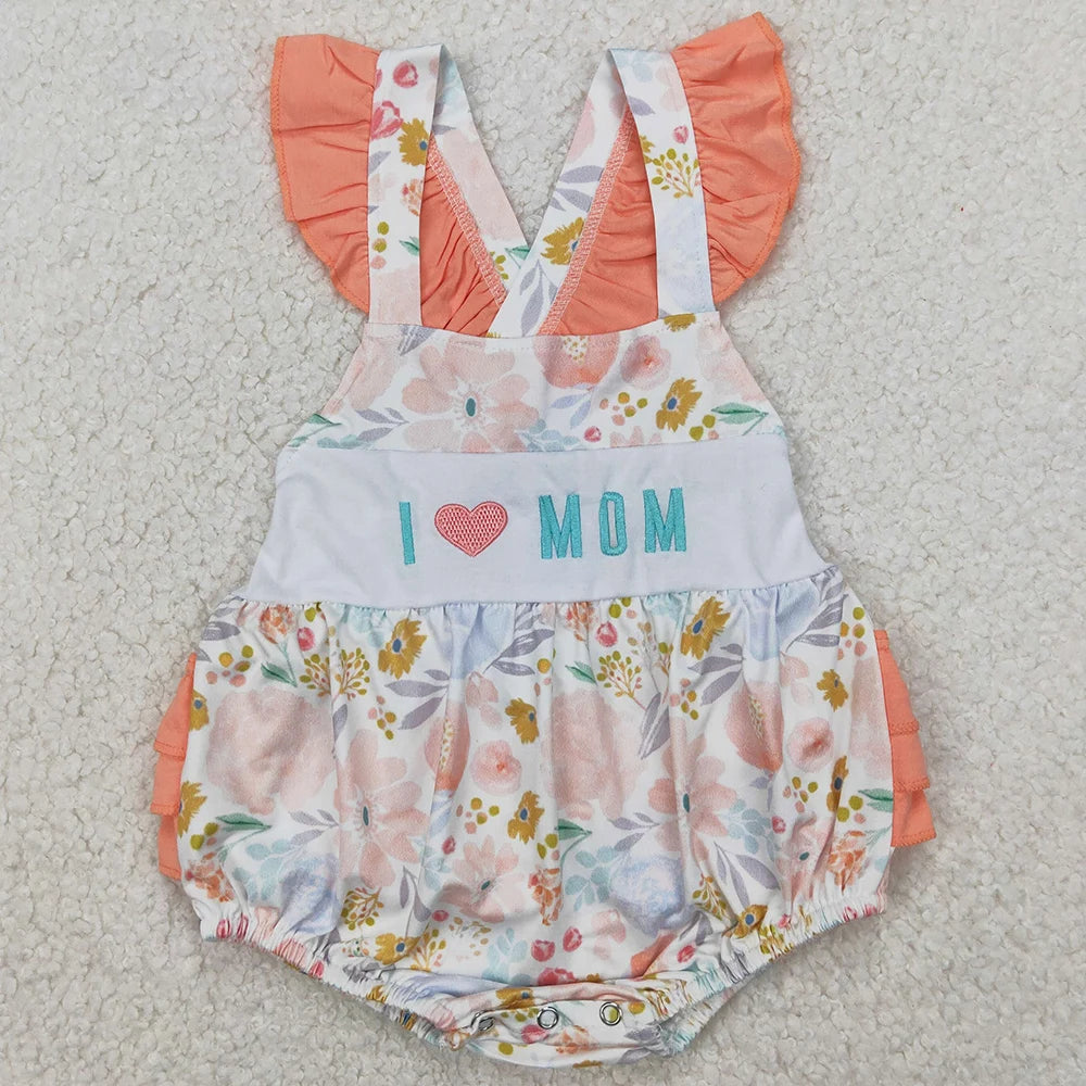 Hot Sale Baby Girls Rompers Blue Flutter Sleeves Bows Ruffle Rompers Boutique Toddler Girls Bubbles Summer Rompers Girls Onesie