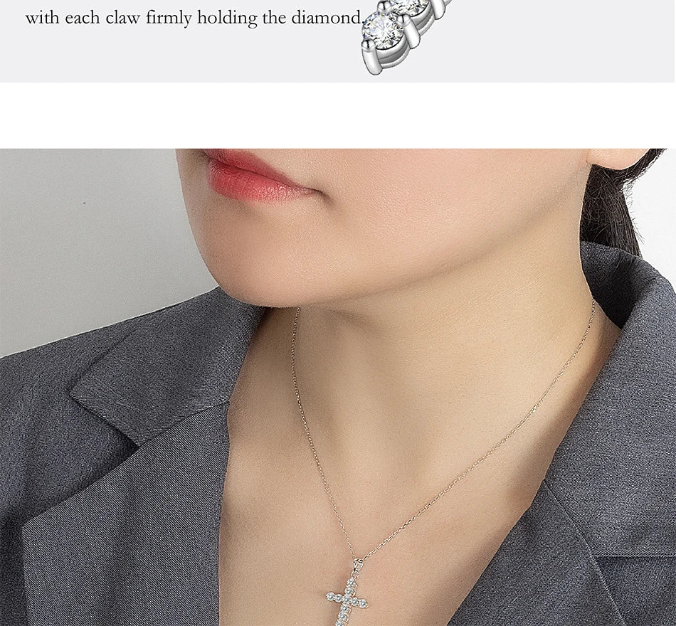 PERFANY All Moissanite Necklace for Women S925 Pure Silver Cross Design Pendant Laboratory Certified Diamond Fashion Jewelry