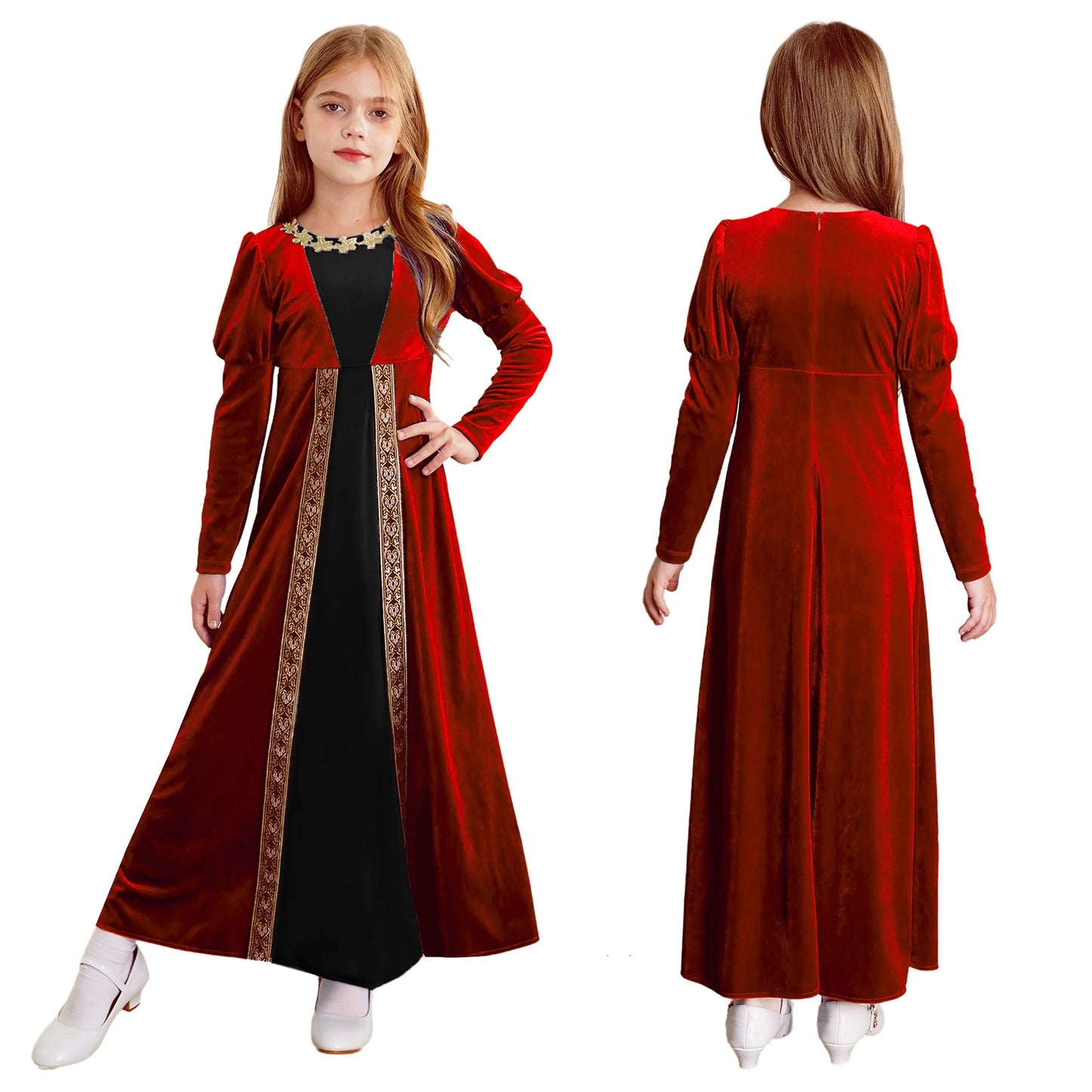 Children Girls Halloween Medieval Renaissance Vampire Cosplay Costume Ancient Roman Princess Dress Long Sleeve Retro Velvet Gown