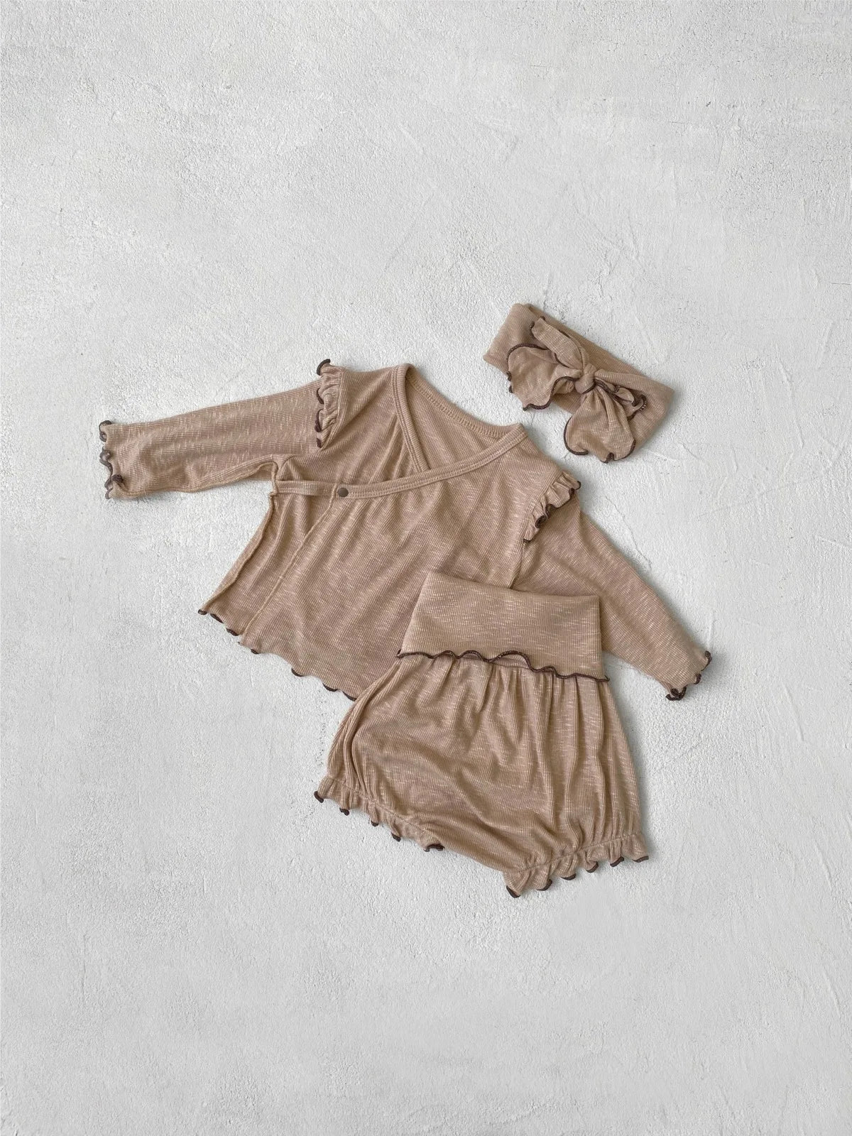 6738 Baby Clothing Set 2025 Autumn New Baby Girl's Home Suit Flying Sleeve Top+High Waist Belly Shorts Pajamas Set