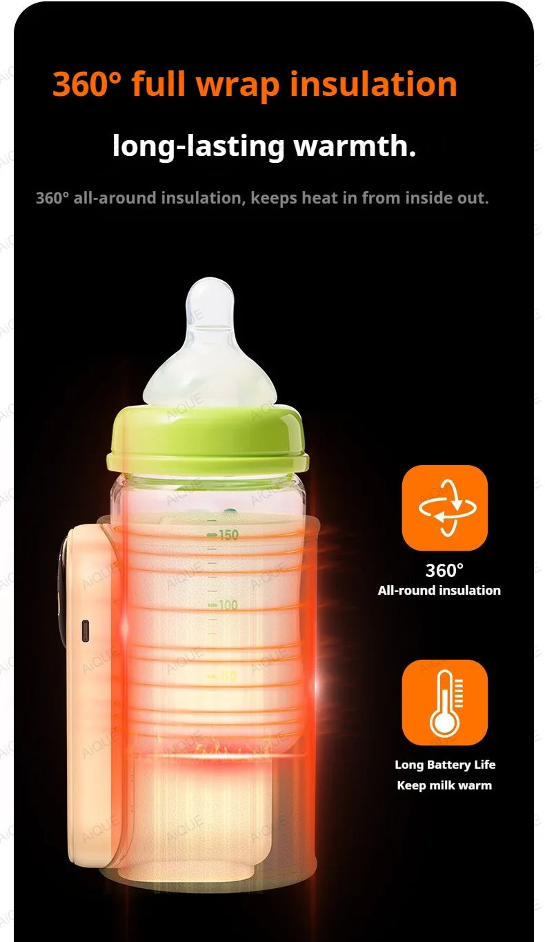 AiQUE 10400mAh Cordless Baby Bottle Warmer Smart Temperature Control USB Fast Charging Outdoor Travel Milk Warmer for Feeding