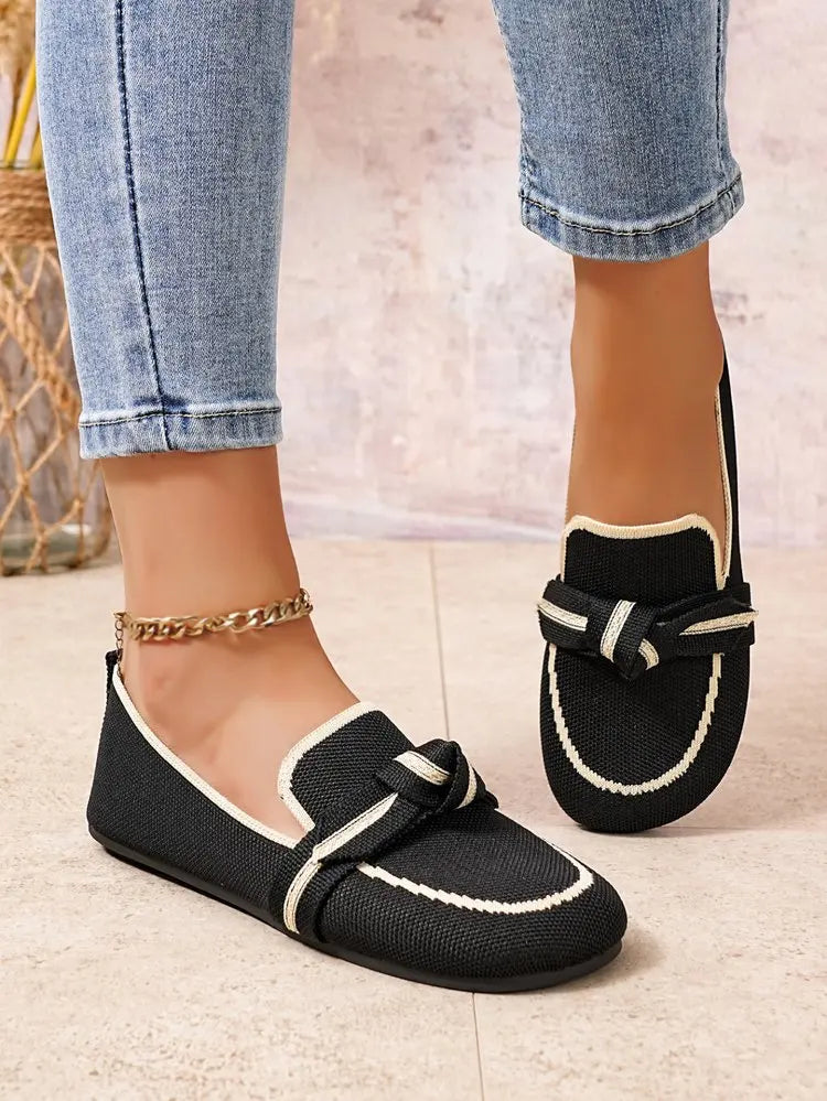 Women Flats 2025 New Knitted Breathable Flat Shoes Women Large Size Lightweight Loafers Anti-Slip Casual Flat Sneakers Women