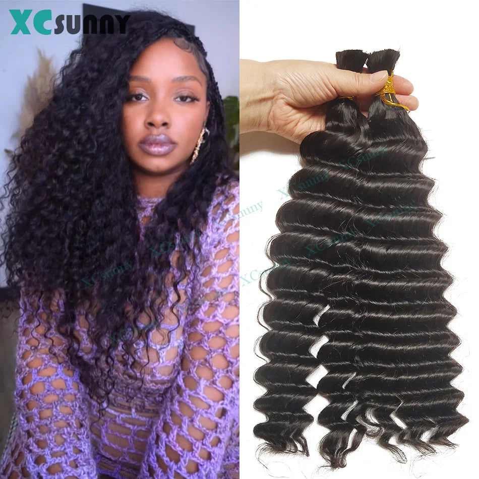 Bulk Human Hair Deep Wave For Braiding Deep Curly No Weft Double Drawn Bulk Human Hair For Boho Braids Color 30 99j Available