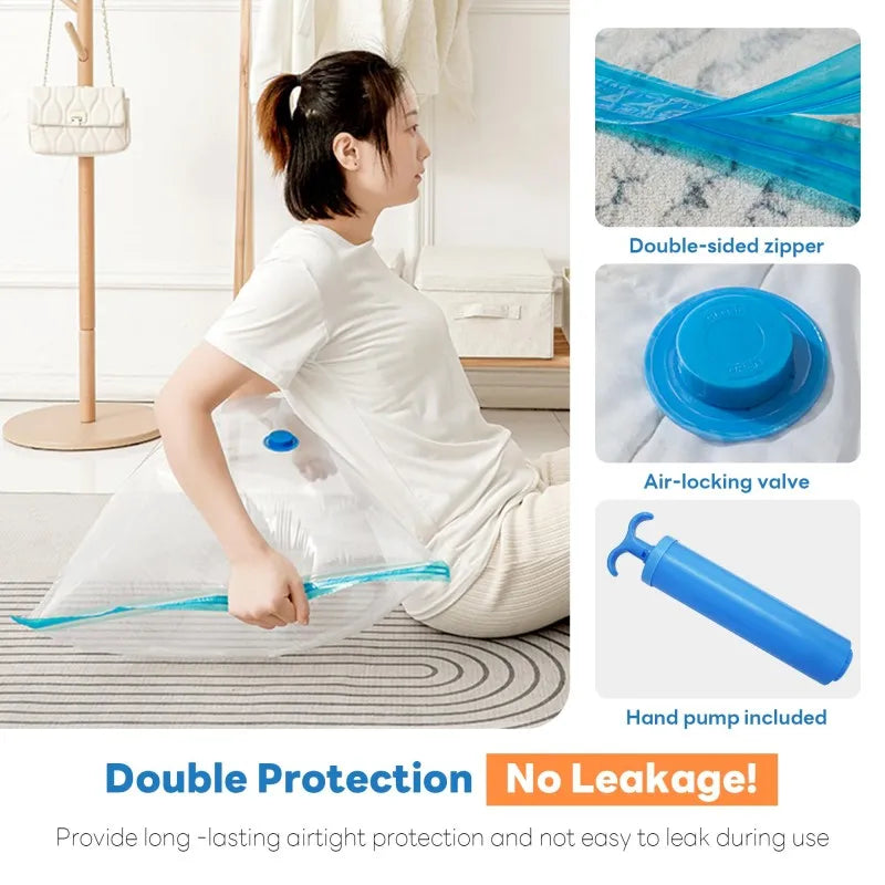 Vacuum Bag for Clothes, Air Vacuum Bag with Pump, Travel Essentials, Space Saver Bags for Comforters Blankets Storage Organizer