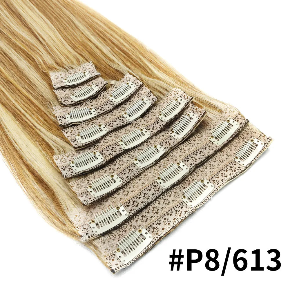 Clip In Hair Extensions Straight 100% Unprocessed Human Hair 8 Pcs/Set Full Head Seamless Brazilian Natural Black Clips ins Hair