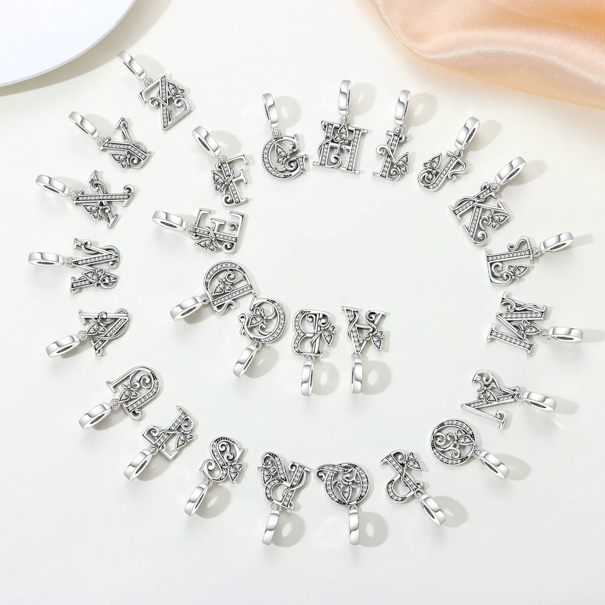 2026 New 925 Sterling Silver Zircon Scroll Grass Pattern 26 Letter Bead Charms for Women Fit DIY Bracelet Necklace Jewelry Gift