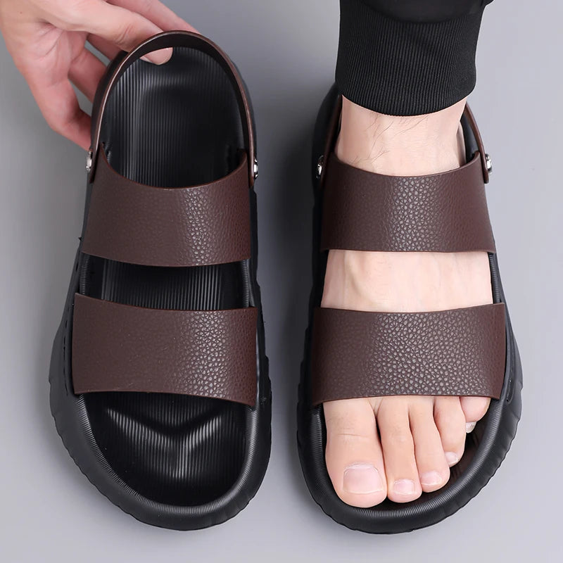 Man Retro Outdoor Comfort Thick Soled Leather Sandals Men's Summer New Men Sandals Luxury Quality  Beach Anti Slip Men Slippers