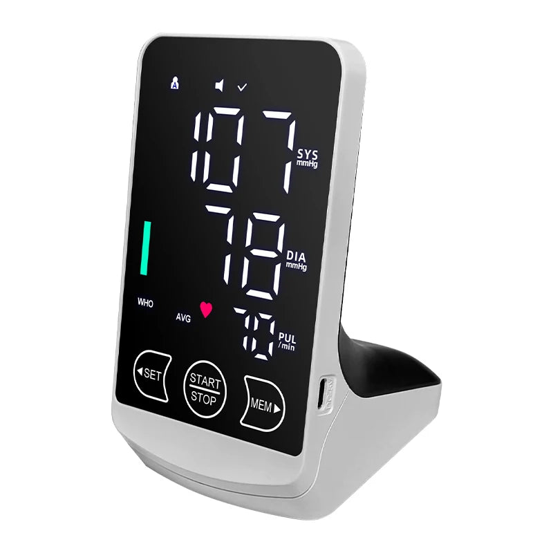 Large Display Screen Rechargeable Automatic Tonometer Arm Blood Pressure Monitor Digital Tensiometer English/Spanish Voice