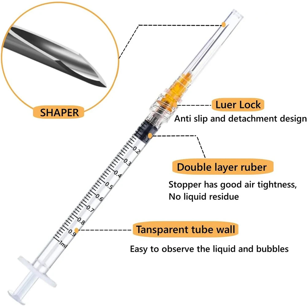 50Pcs 1ml Luer Lock Syringe, Suitable for Pet and Farm Animal Industry, Laboratory Dispensing, Manual DIY Multi-Purpose