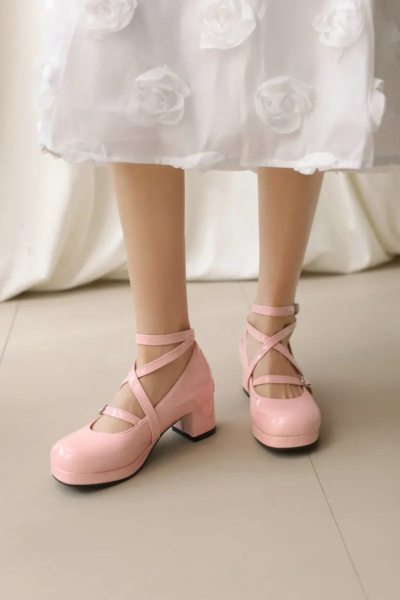 Japanese Lolita Party Shoes High Heels Ankle Strap Cross Dress Pumps Cosplay Costume Plus Size 31-50 Big Feet Wear Dropshipping
