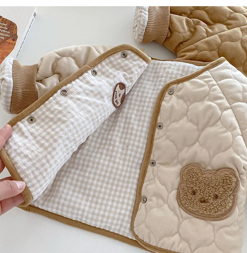 Double-sided Baby Winter Jackets Cute Bear Autumn Baby Outerwear Clothes Casual Kids Coats for Girls Boys Tops Clothing 0-5Y