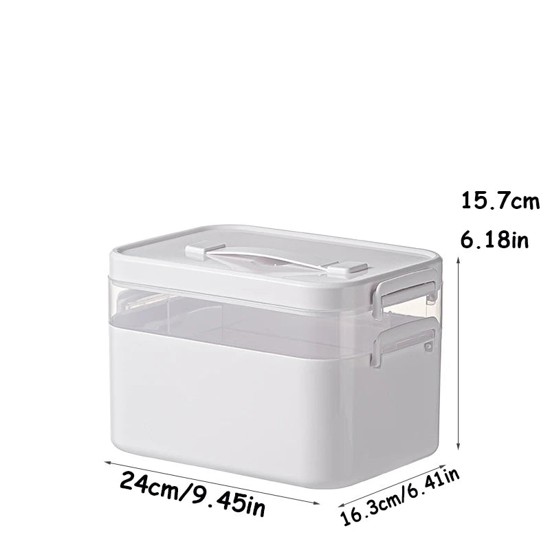 Multi-Layer Medicine Storage Box - Portable Home Emergency Organizer with Snap Closure, Durable Plastic Material, for Storing and Organizing Medicines and Miscellaneous Items